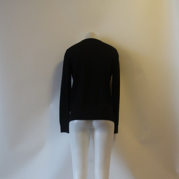 Womens DKNY Black Label Black Mixed Media Wool Leather Sweater M * - Picture 8 of 10